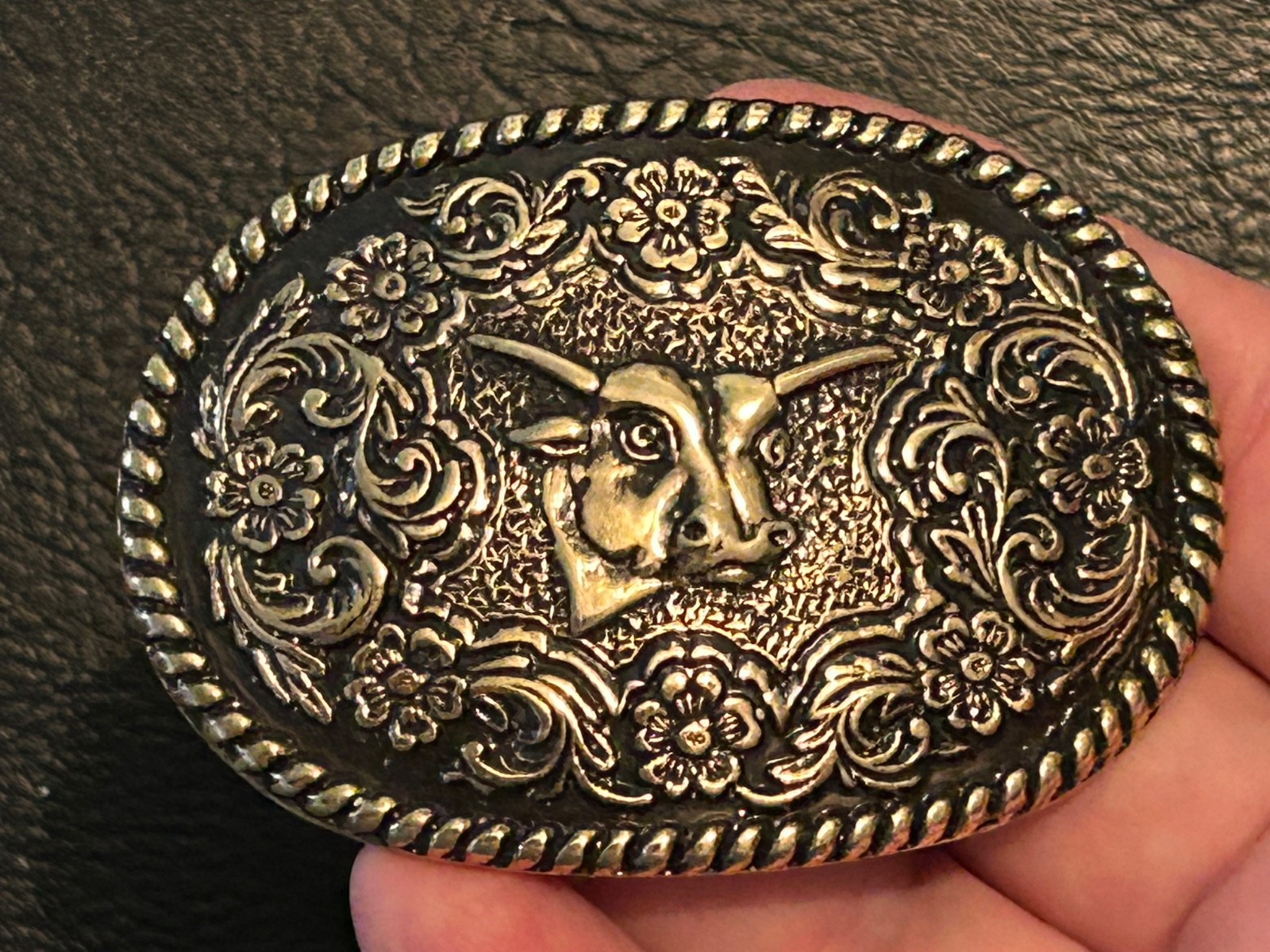 Bad ass bull belt buckle, new condition, embossed bull head