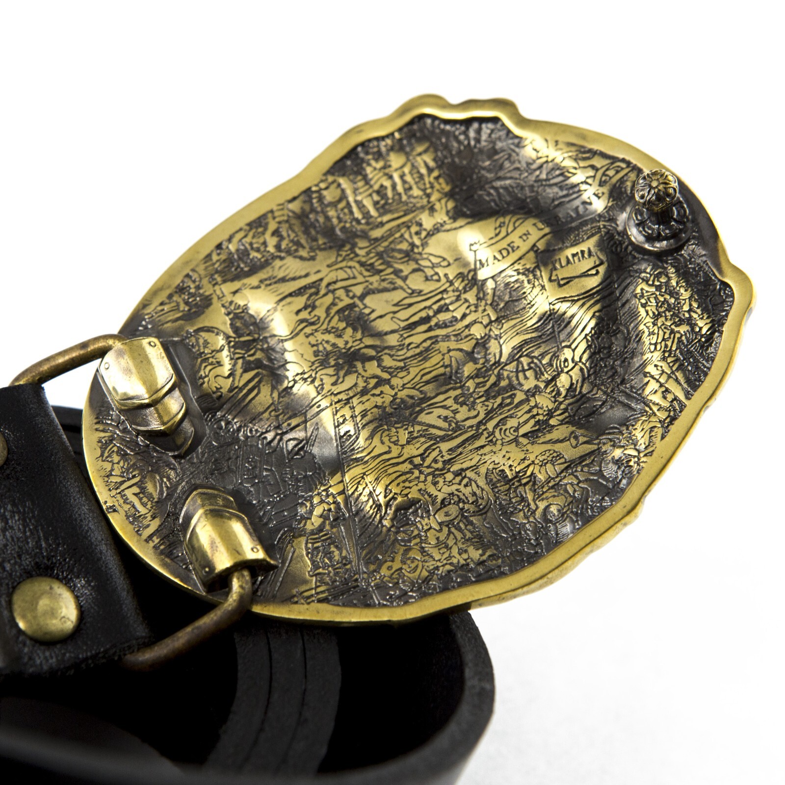 Belt buckle Fighting Knight, Medieval military solid brass belt buckle