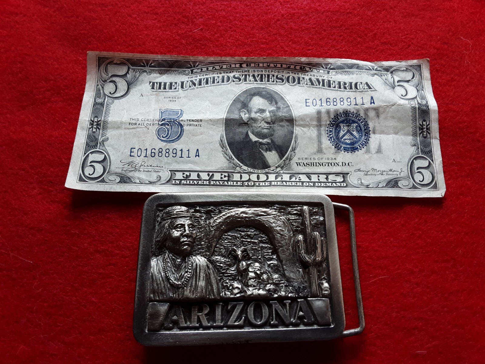 SOLID PEWTER BELT BUCKLE, « ARIZONA » 3-D DESIGN, MAN-0724*08403