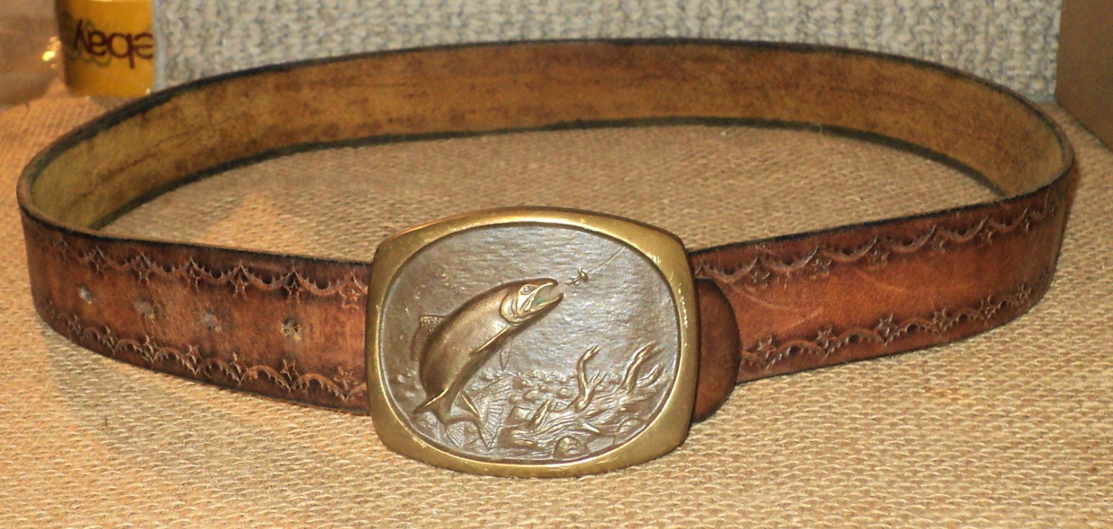 Vintage 1978 Belt & Bronze Buckle Steven L Knight Bass Fish