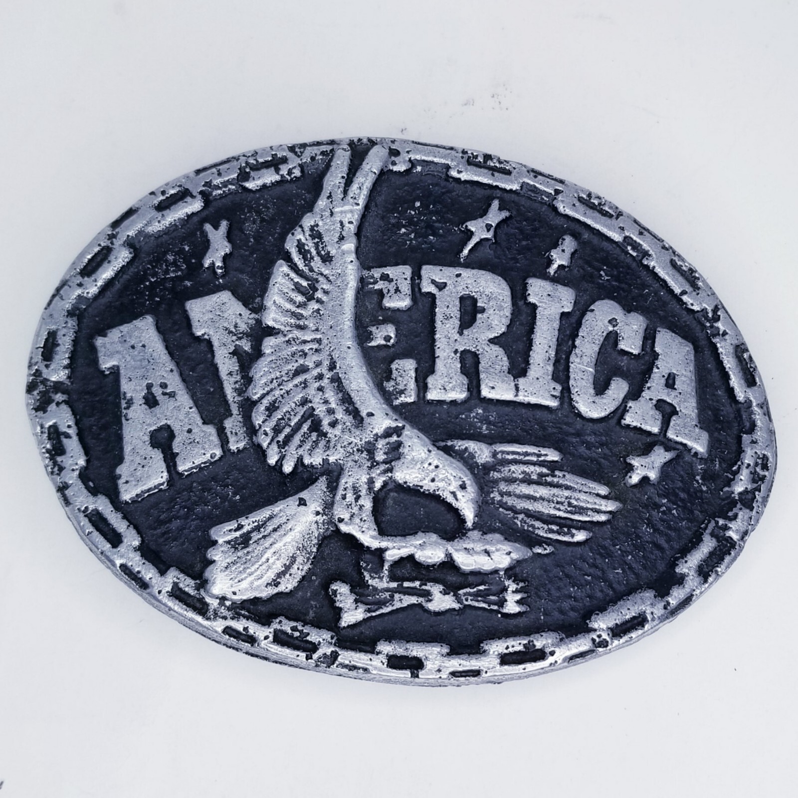 America Belt Buckle Bald Eagle Metal Gray Patriotic Western 3 1/2&Prime; X 2 1/2&Prime;