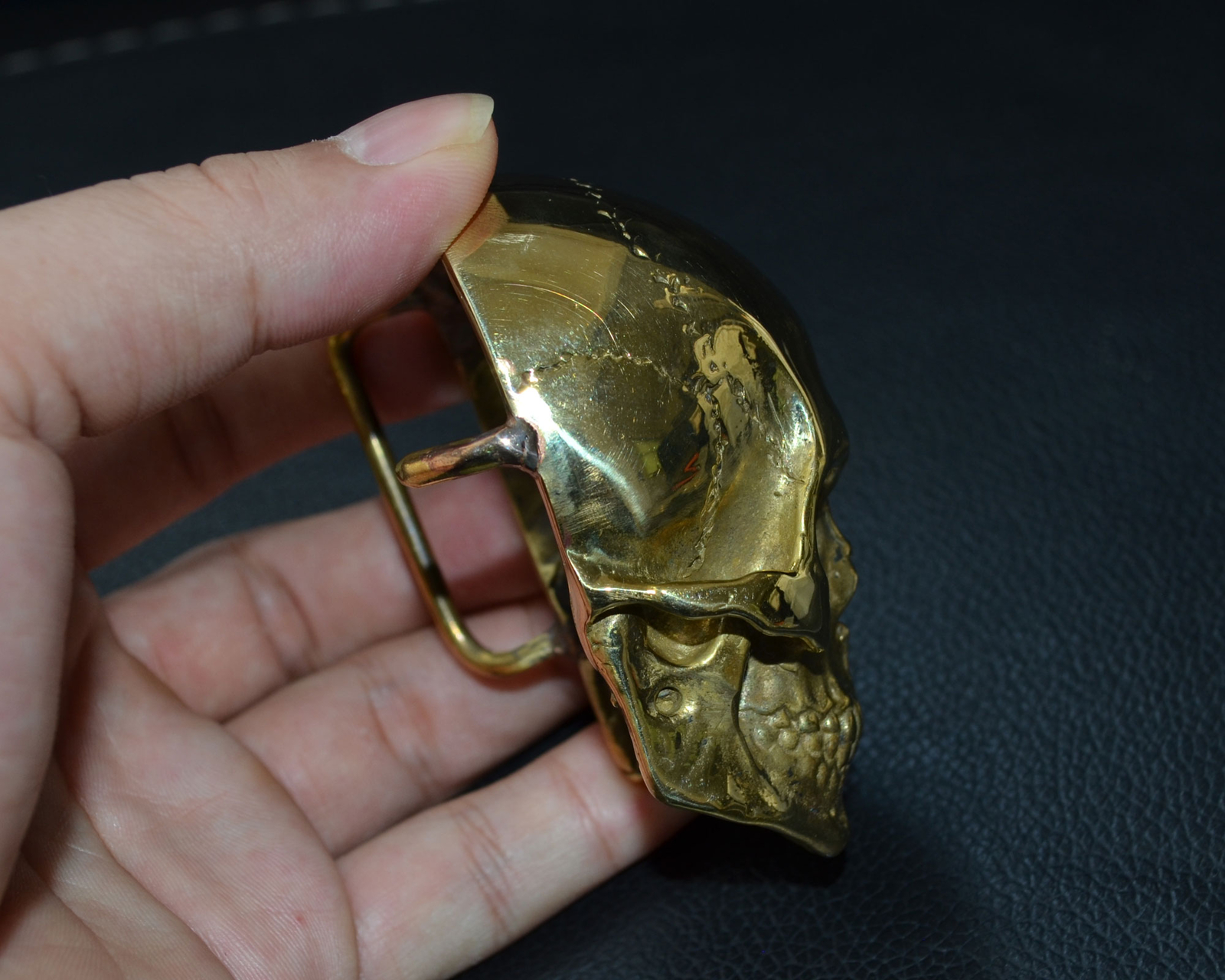 Handmade Pure Copper Brass Lost wax Casting Skull Hand polished Belt Buckle DIY