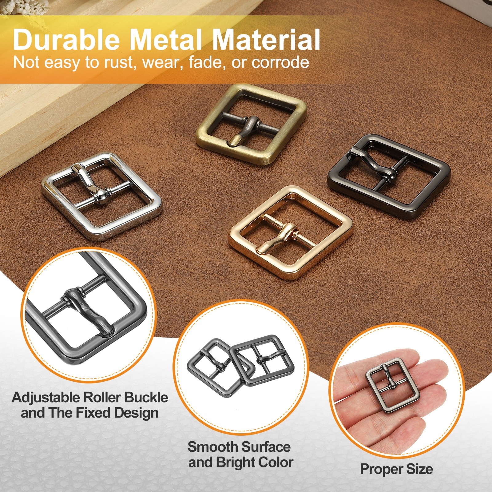 6 Pcs 0.8 Inch Single Prong Buckle Square Center Bar Buckle, Black