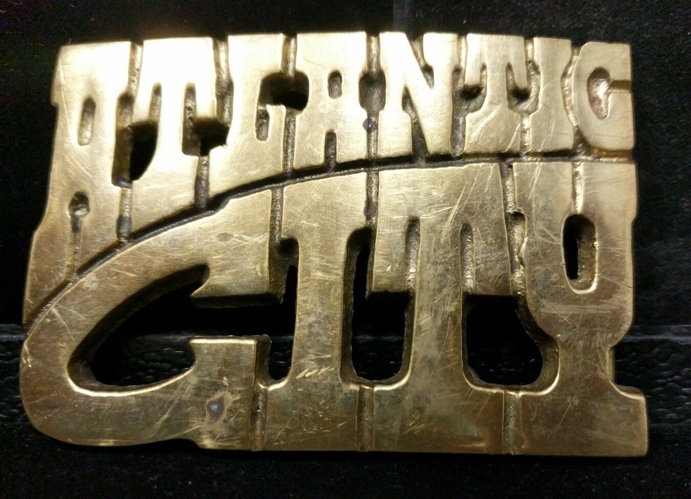Fun Statement Piece Vintage Belt Buckle Solid Brass Atlantic City Resort Casino