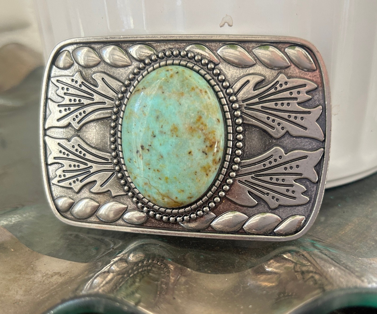 Turquoise Stone Belt Buckle Western Cowboy Cowgirl Rodeo Ranch Style Gift