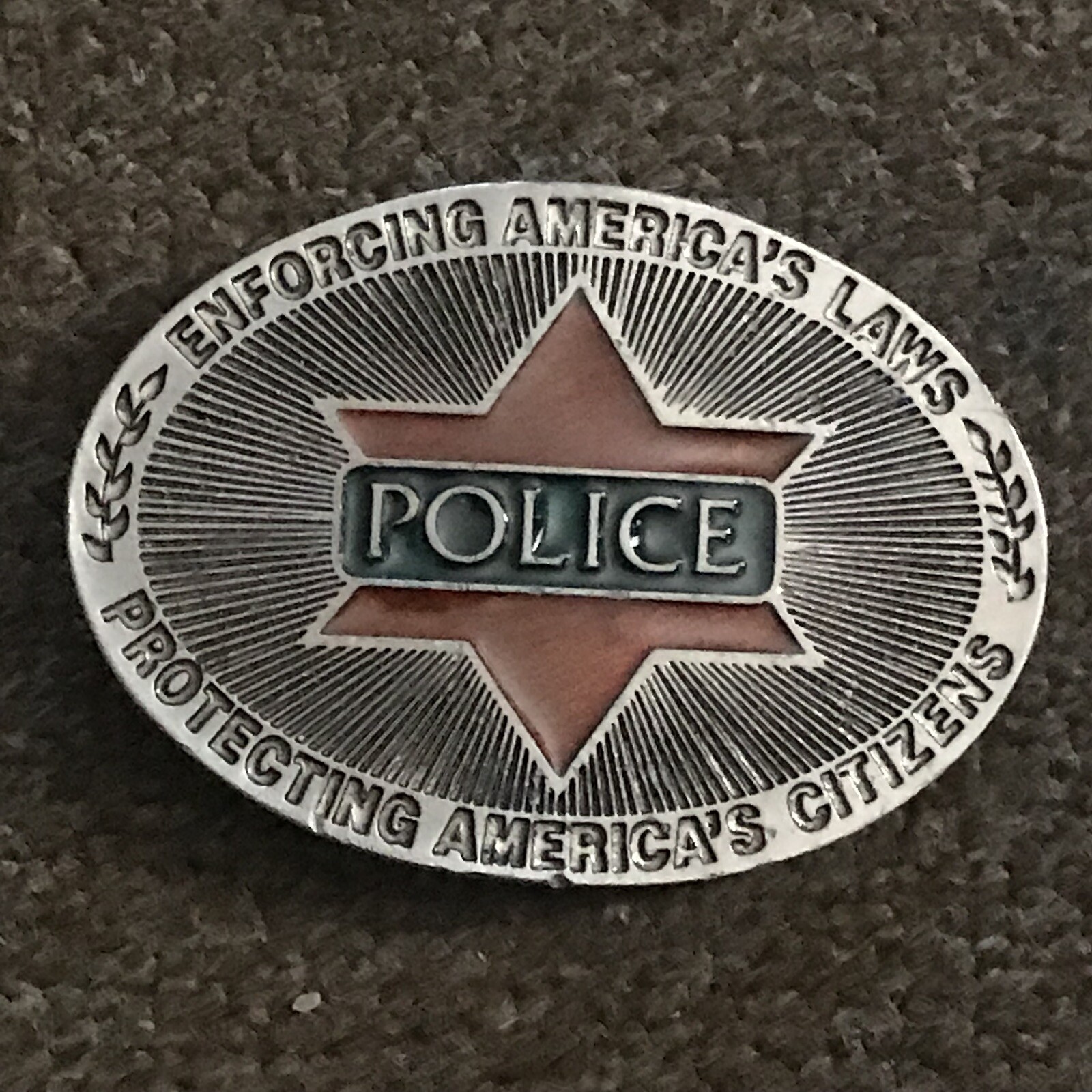 Vintage Six Point Police Badge Star Belt Buckle Law Enforcement Sheriff