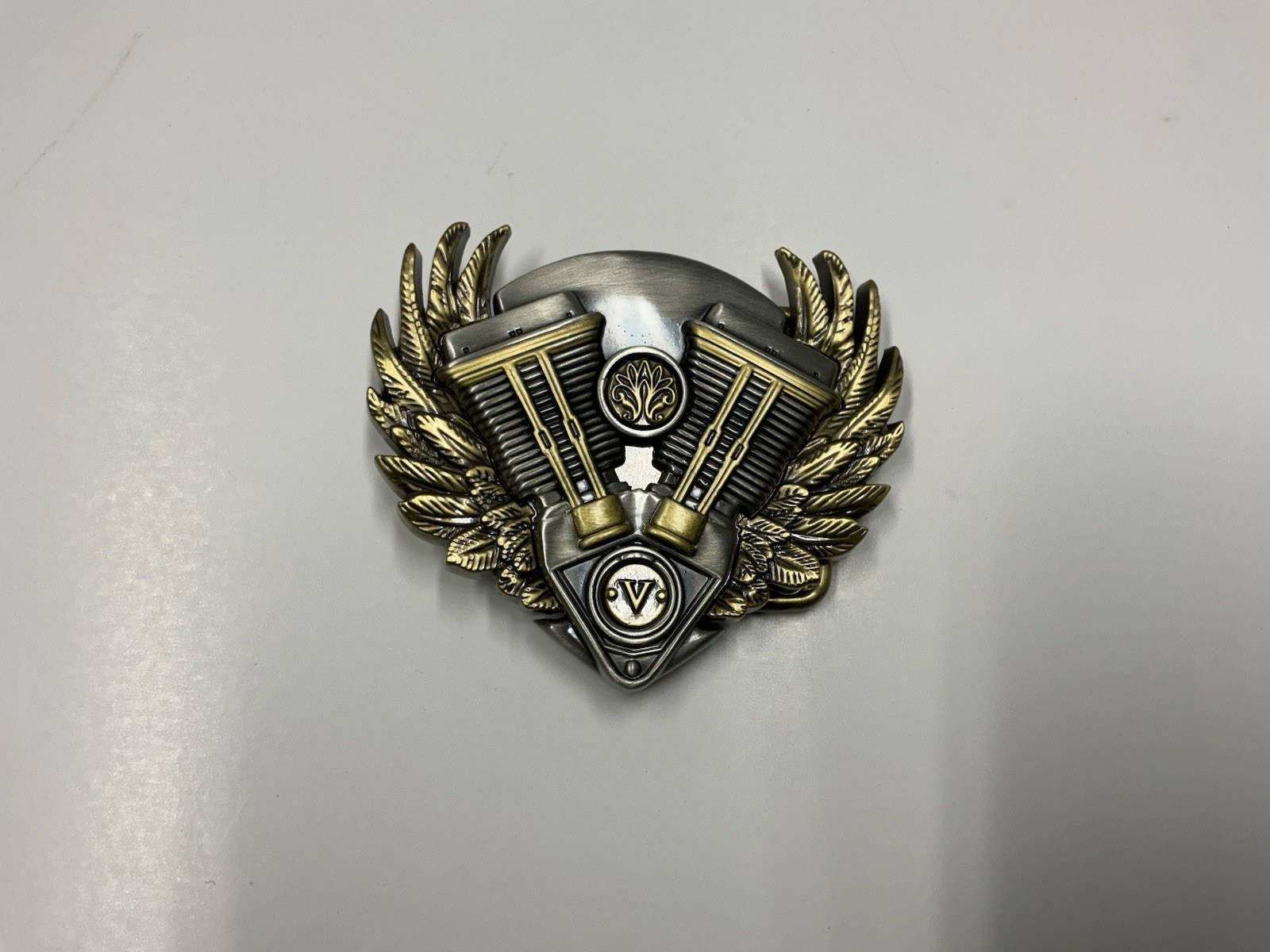 Pewter Belt Buckle V-Twin Power American Pride Motorcycle Biker Flag Eagle Wings