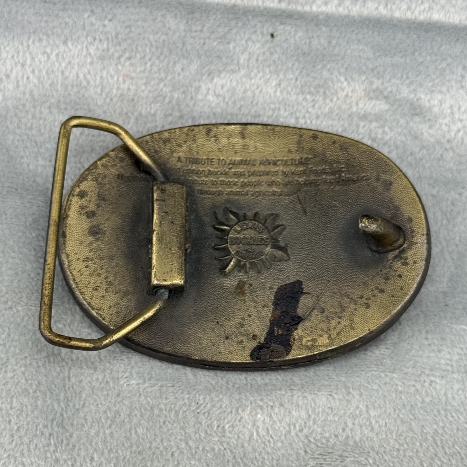 Vintage Kent Feed Belt Buckle Lewis Buckles Agriculture Gold Tone Farmer