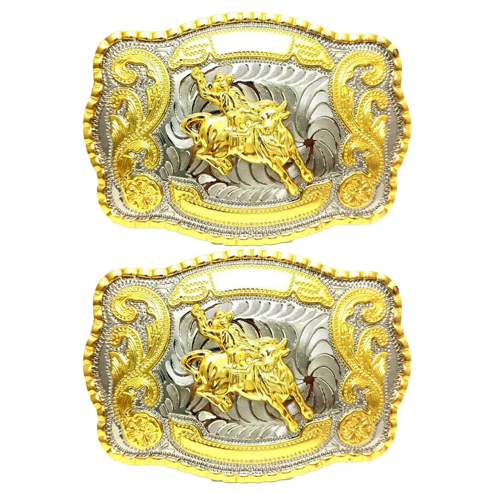 2XWESTERN SHINE BELT BUCKLE MEN BULL RIDE RODEO ANIMAL HUGE RODEO BIG COWBOY US