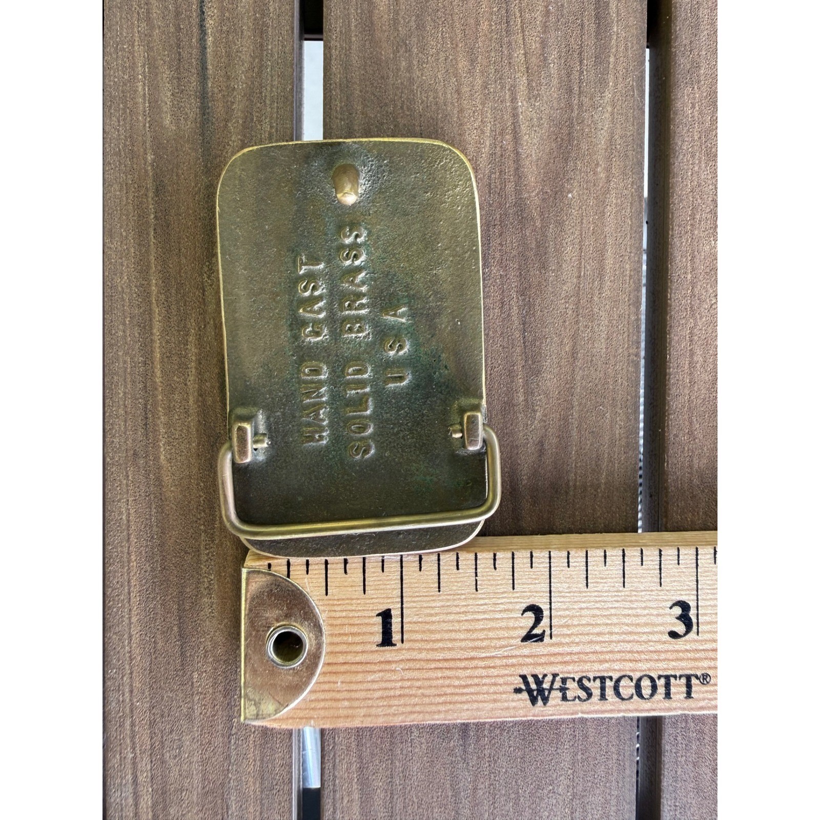 Vintage Hand Cast Solid Brass Scrimshaw Sailing Ship Belt Buckle Made in USA