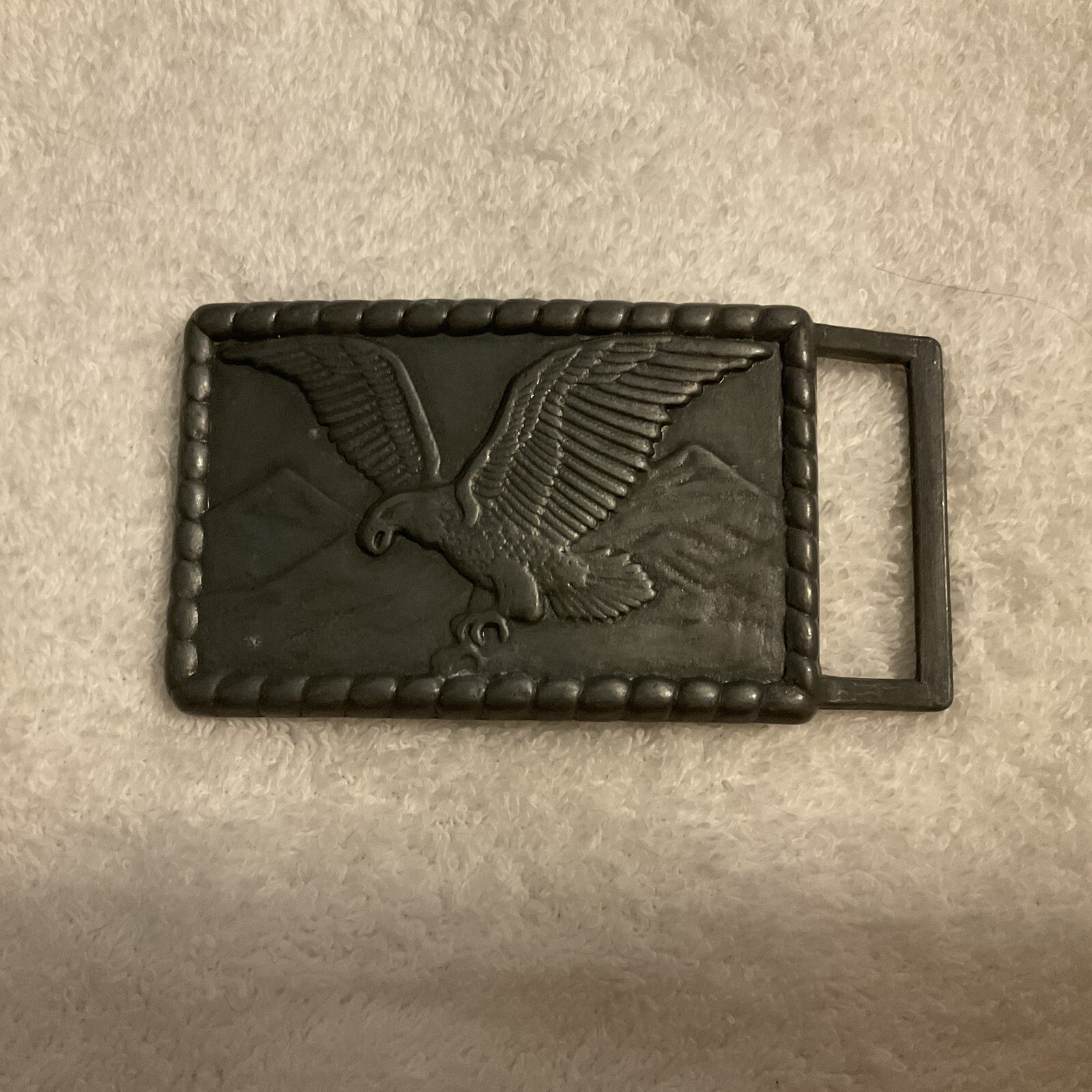 Eagle Belt Buckle Grey Gray 3”x2” Rectangle Patriotic