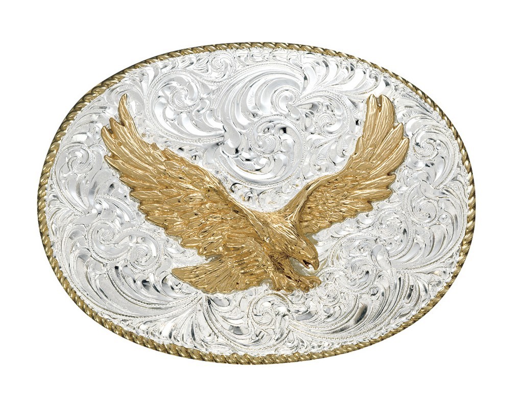 Crumrine Western Belt Buckle Eagle Hand Engraved Silver Bronze C02240