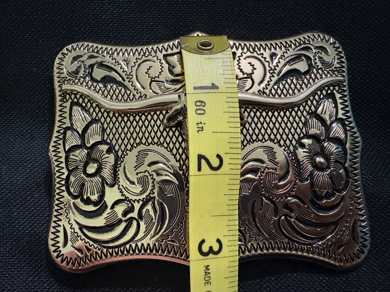 Western Bull Head Floral Engraved Silver Metal Belt Buckle Fits 2in Belt