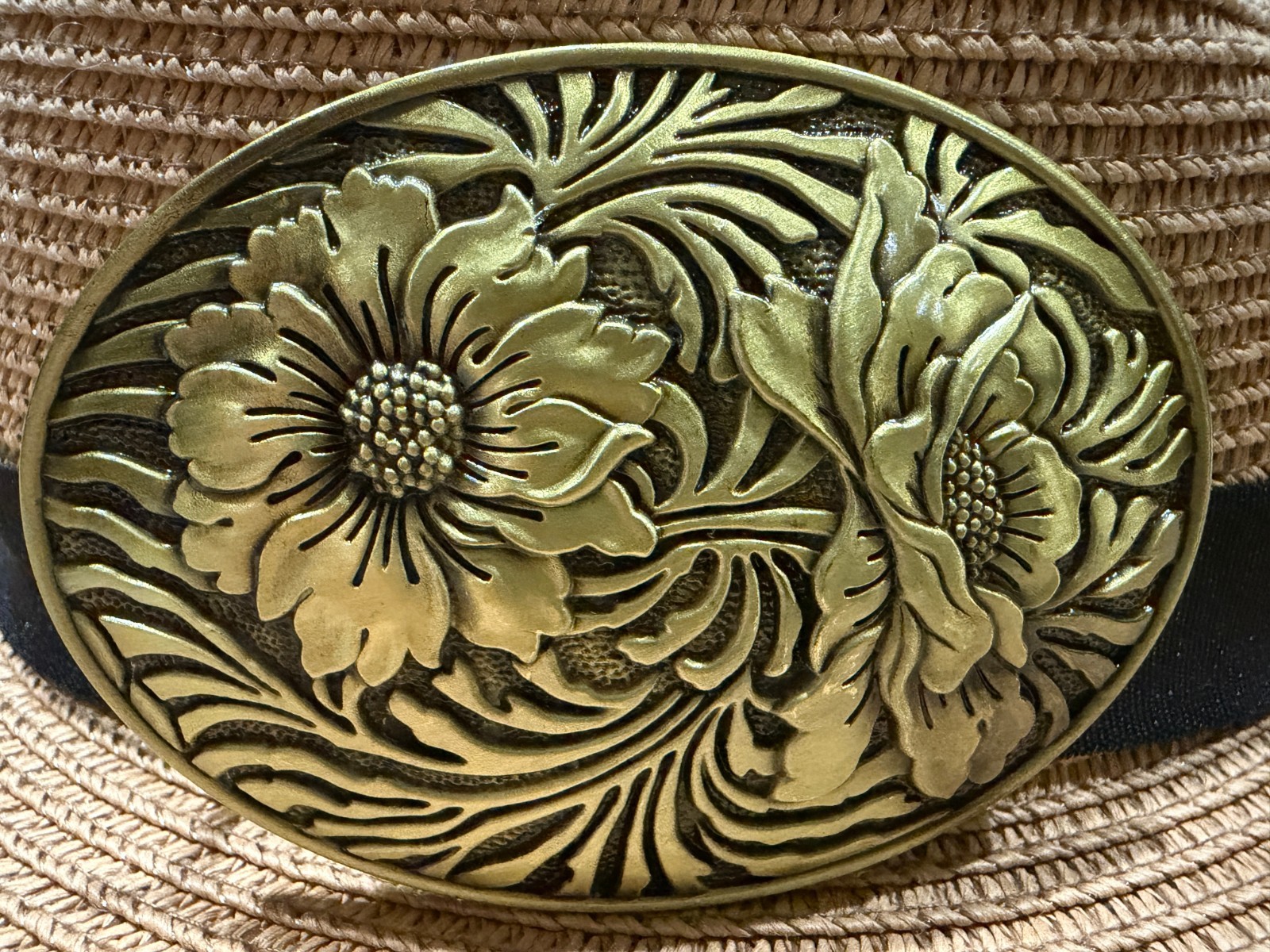 Antiqued Bronze Floral & Vine Belt Buckle Vintage Western Cowboy Buckles
