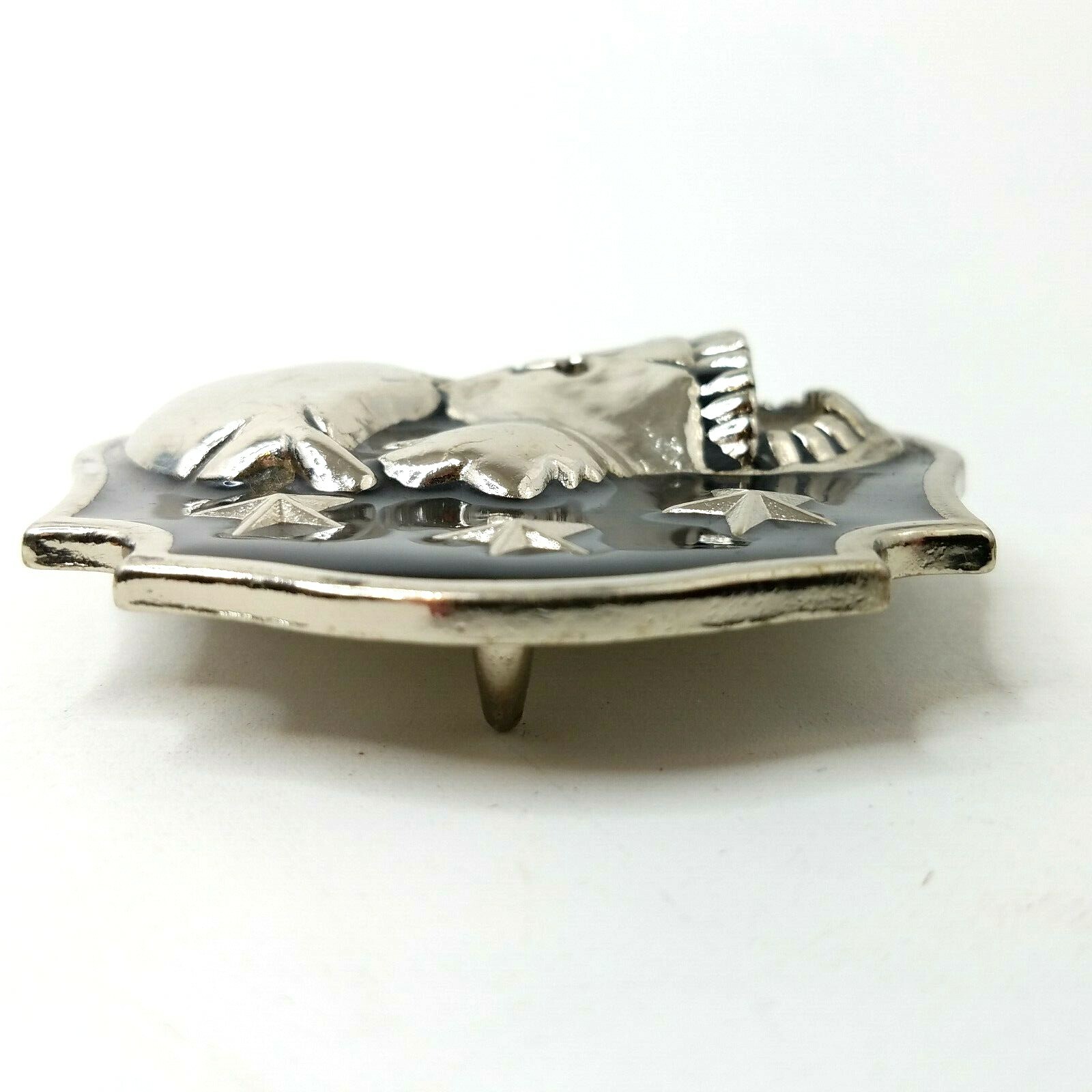 Metal & Enamel 4&Prime; Skull Skeleton Belt Buckle Black & Silvertone W/ Stars