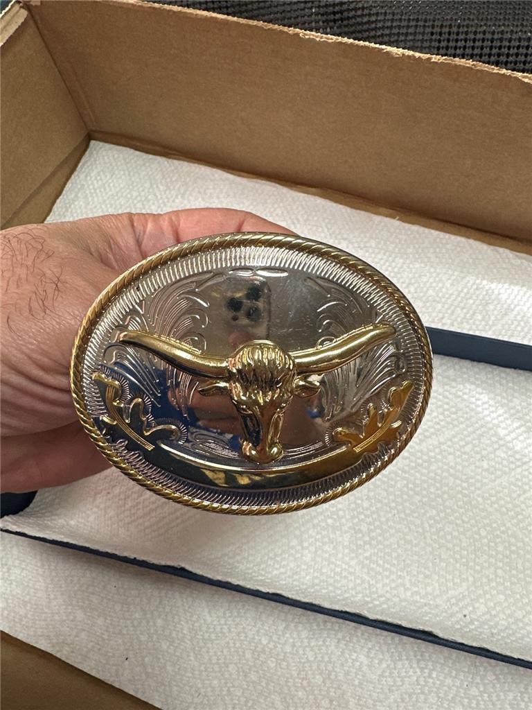 Vintage Cowboy Style Gold Steer Head Belt Buckle Made In Mexico