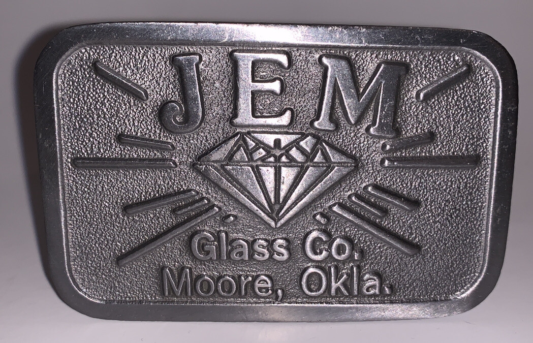 PEWTER Belt Buckle JEM GLASS CO. Moore, Oklahoma by HIT LINE