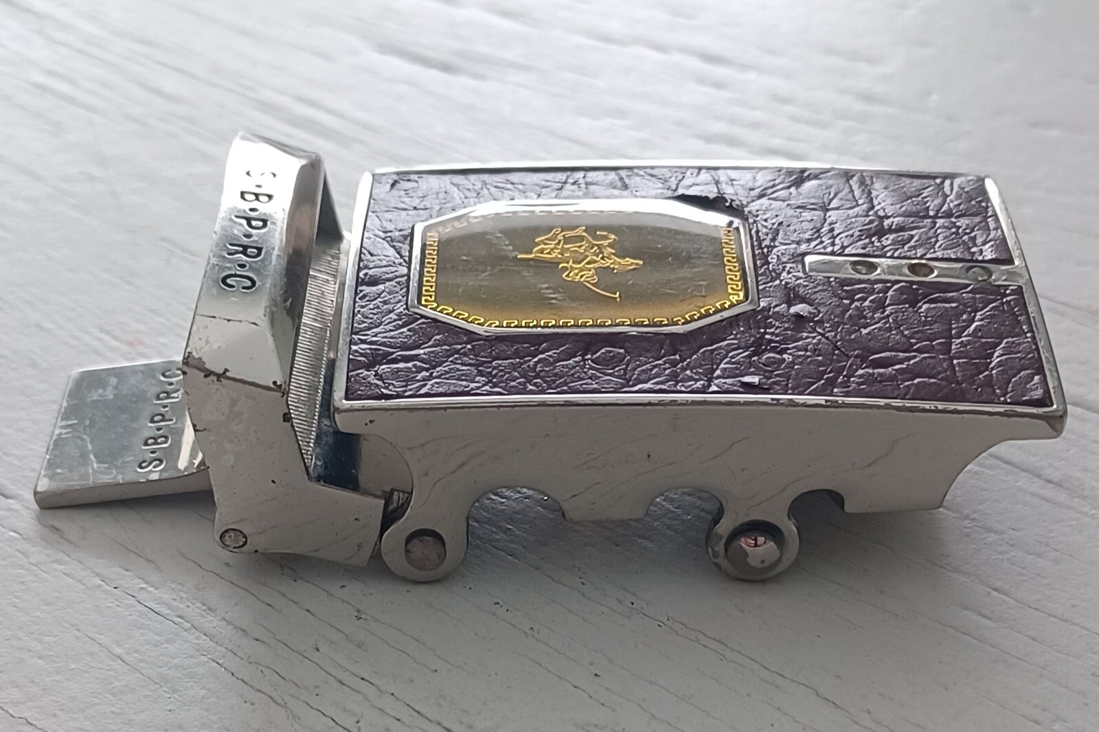 Santa Barbara Polo and Racquet Club Belt Buckle SBPRC Maroon Leather Silver Tone
