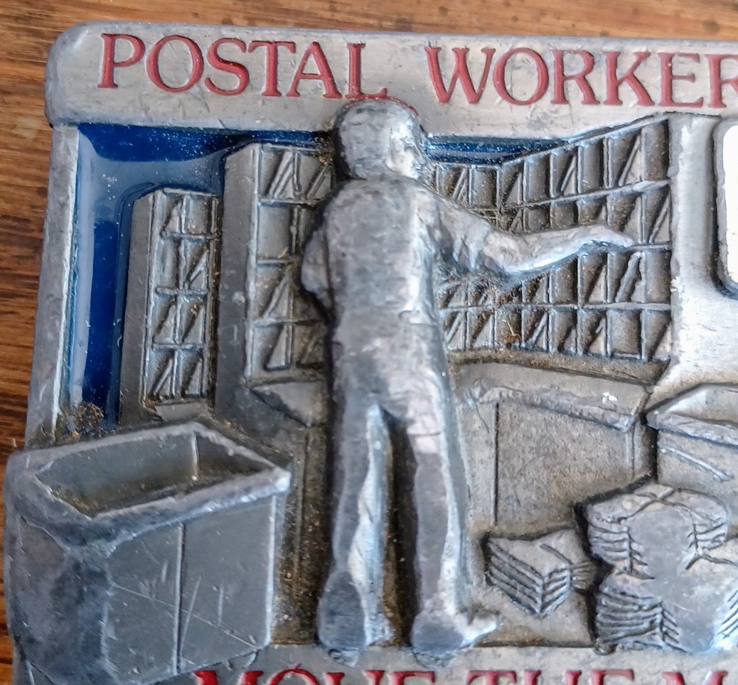 VTG Postal Workers Move the Mail US Postal Service Mailman Belt Buckle enamel