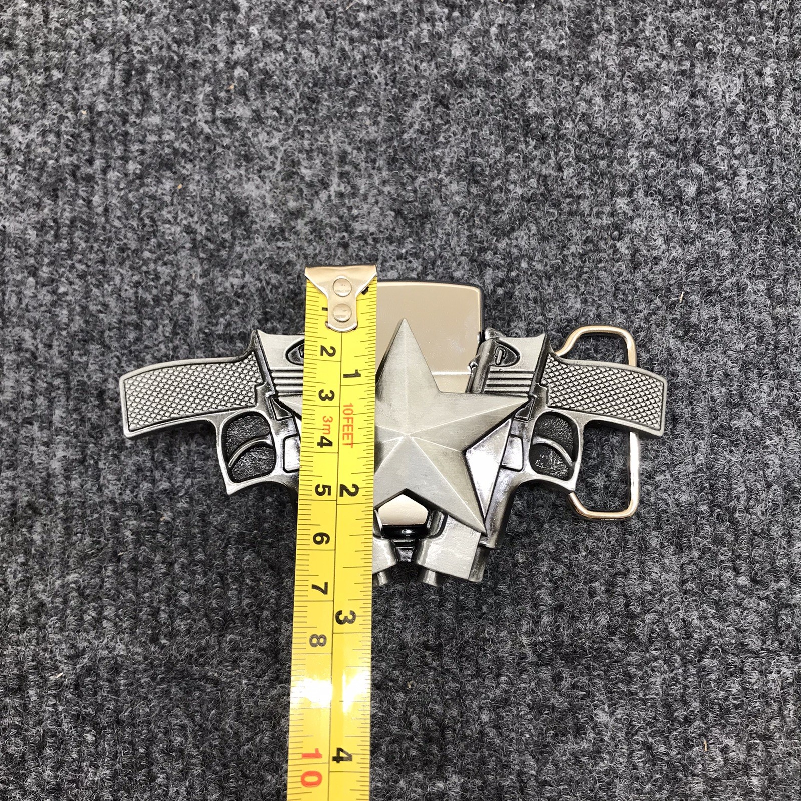 Antique Brushed Silver Star Large Western Belt Buckle with Lighter, Stock in US
