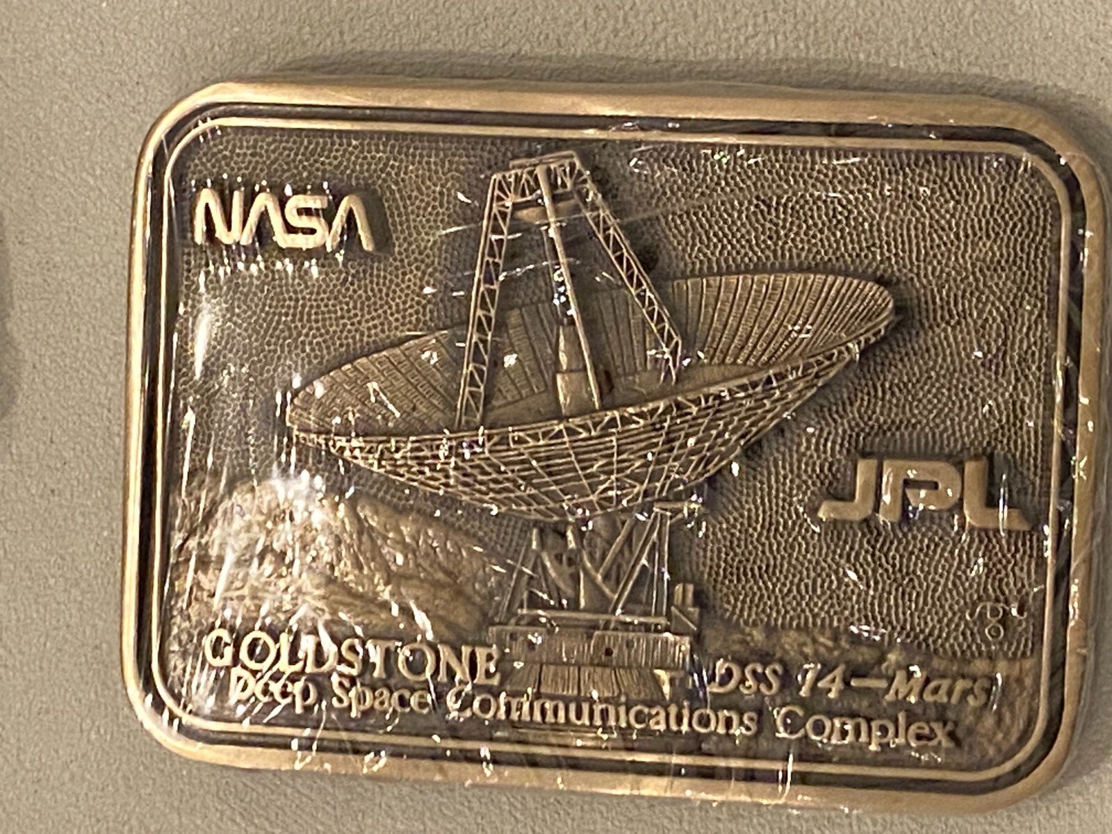 Brass Nasa belt Buckle New Wrapped 1987 Project Award Deep Space Satellite