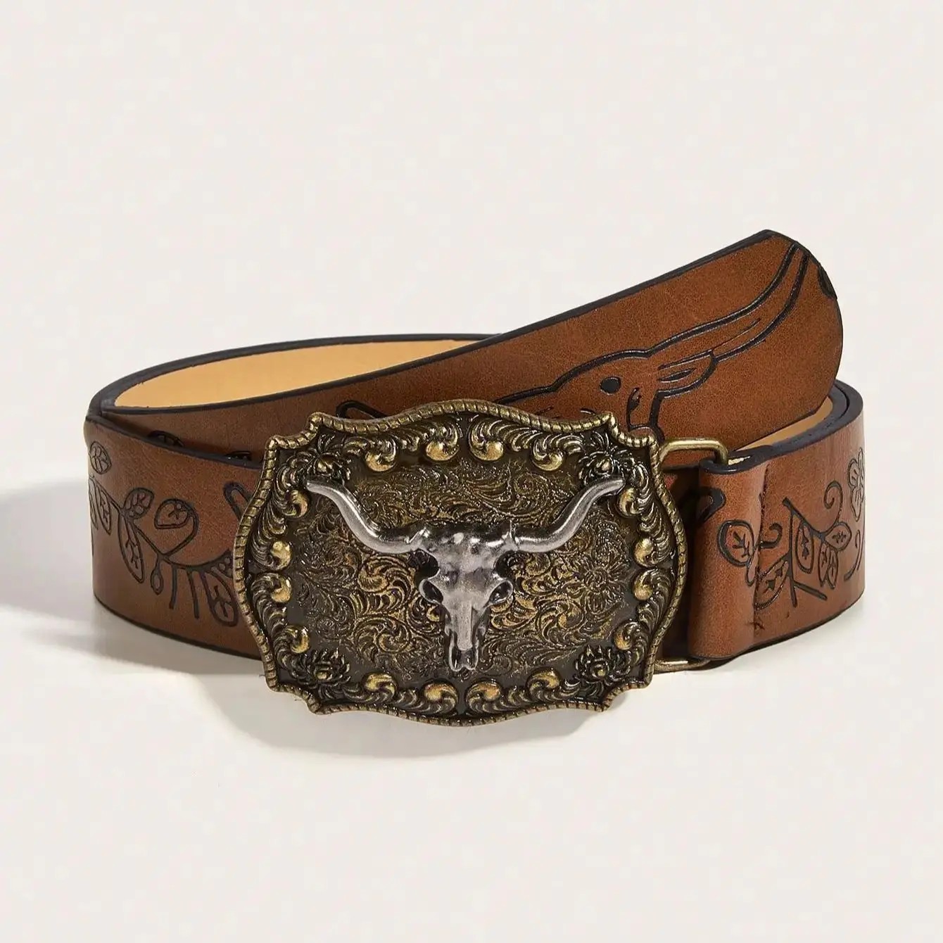 Vintage Western Cowboy Belt – Retro Buckle Printed Belt for Men & Women