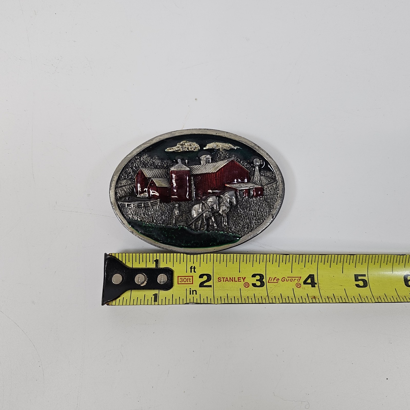 Vintage Bergamot Farm Barn Horses Belt Buckle R149 1984