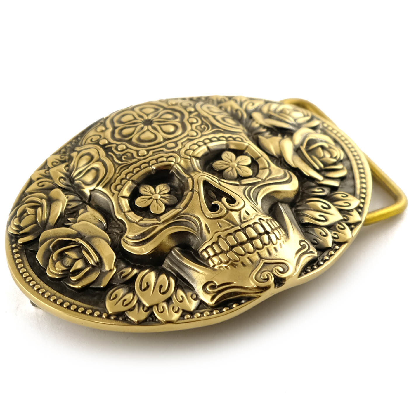 Santa Muerte belt buckle, solid brass Skull El Día de Muertos