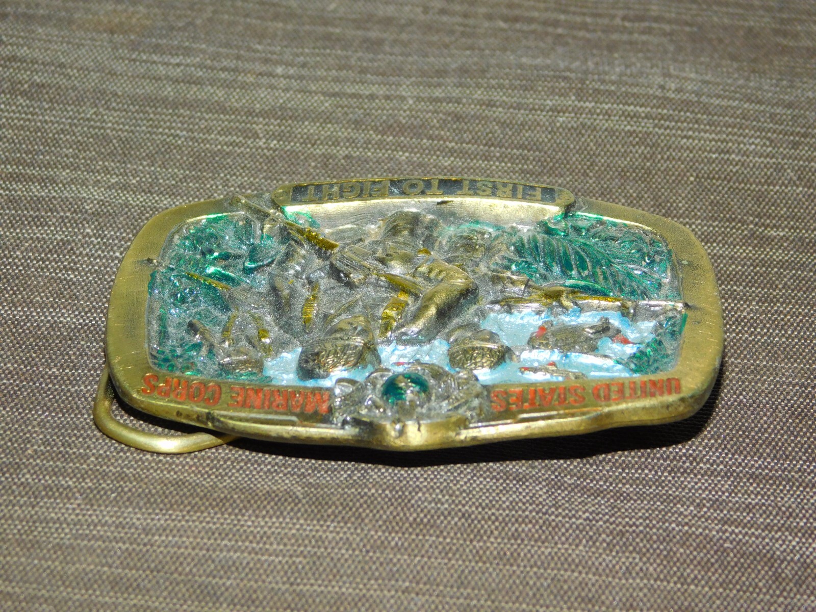 VINTAGE 3 1/4&Prime; ACROSS 1982 UNITED STATES MARINE CORPS FIRST TO FIGHT BELT BUCKLE