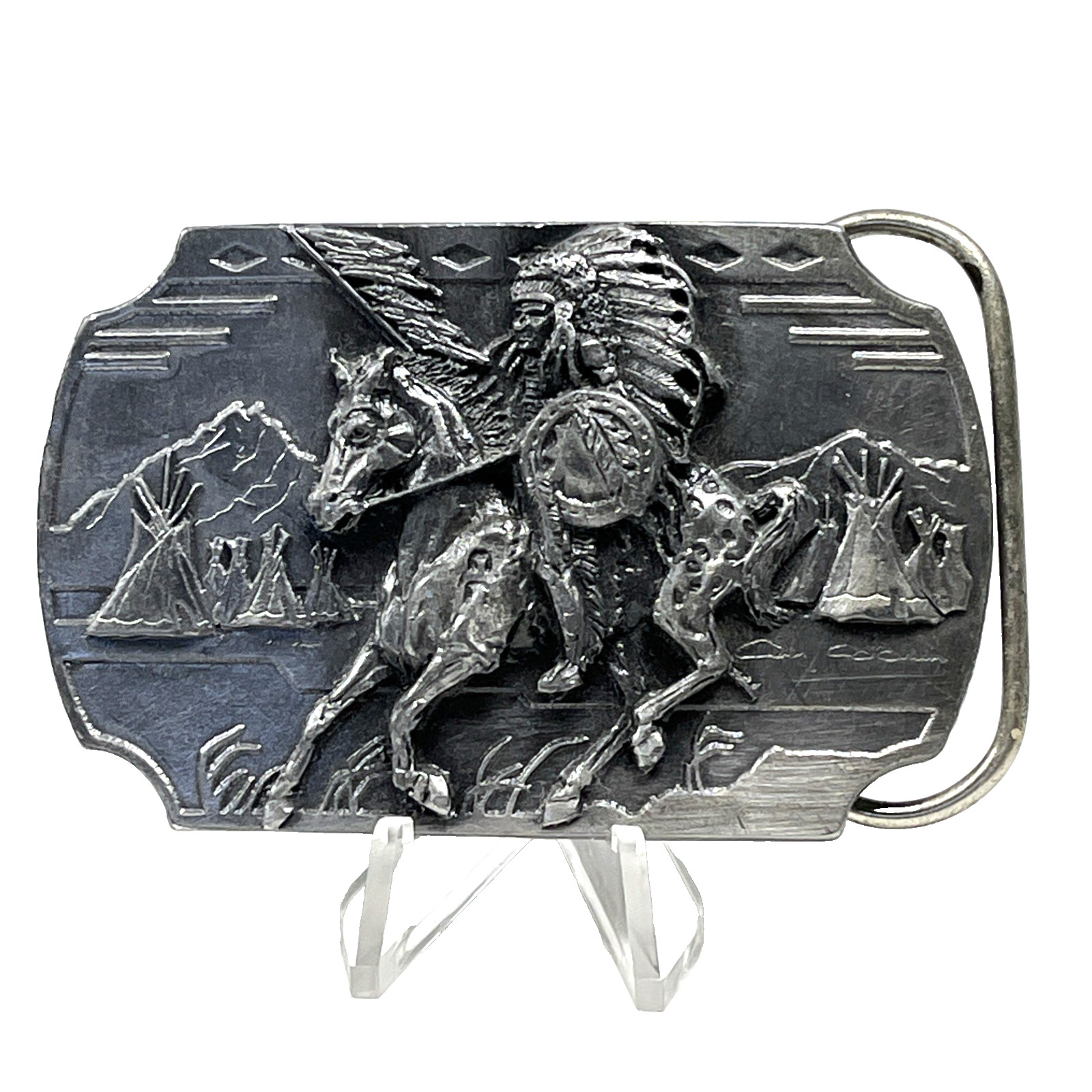 1991 Native American Crazy Horse Sioux Indian Chief Pewter Buckle Arroyo Grande