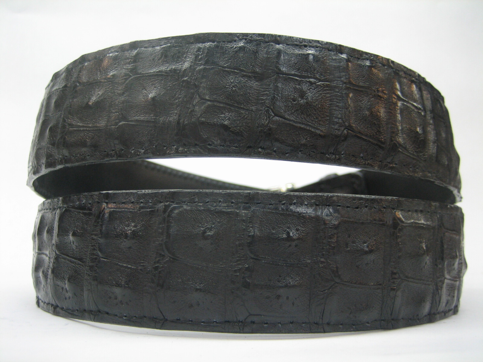 GENUINE HORNBACK CROCODILE BELT 1-3/8&Prime;, W/ 2 PC BUCKLE SET 925 SOLID SILVER USA.