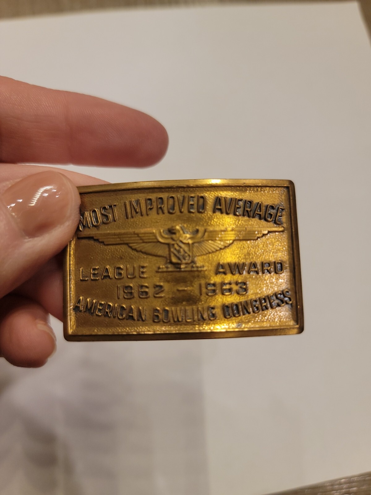 American Bowling Congress Belt Buckle Most Improved Average Award Vintage 1963