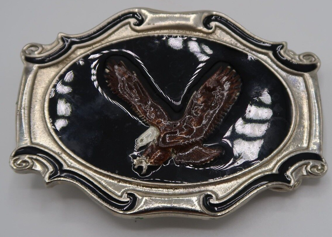 Vintage 1984 AJM Albuquerque Belt Buckle Eagle Shiny Jet Black