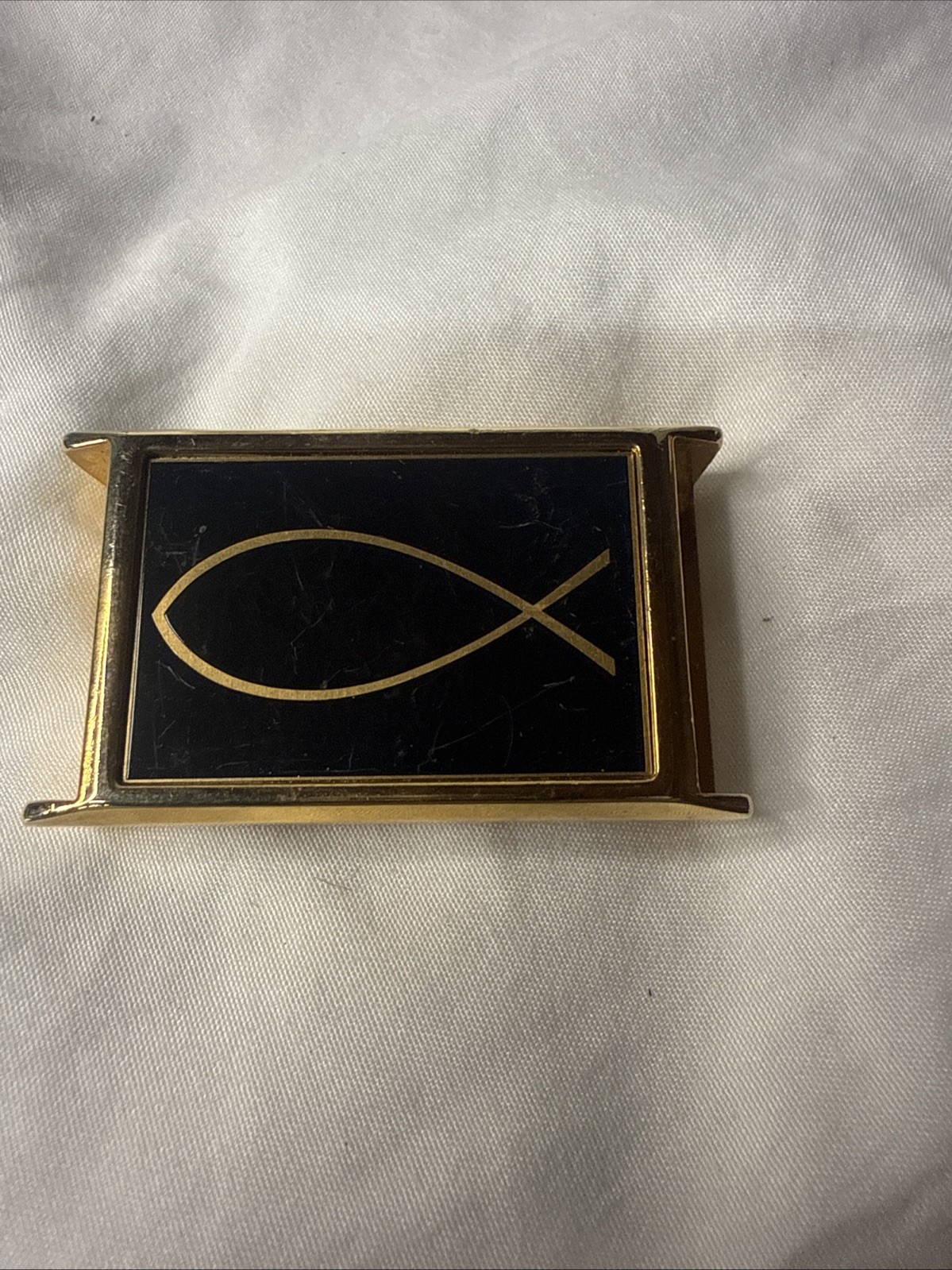 Vintage Aurum Dallas Christian Fish Interchangeable Belt Buckle Gold Tone