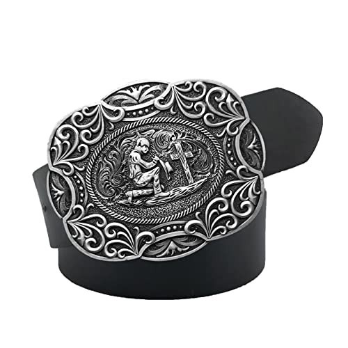 Celtic Cross Horse Religious Belt Buckle Western Cowboy for Men Leather Snap