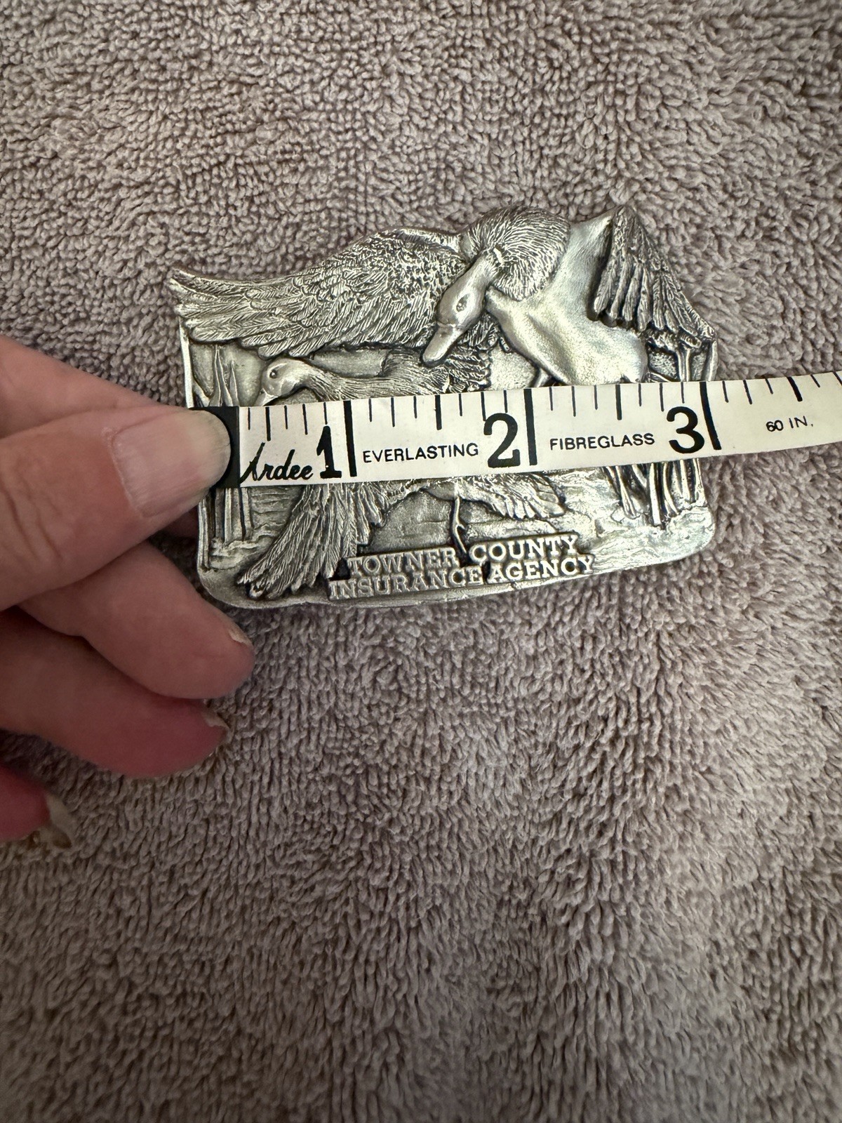 Vintage 1977 Bergamot Pewter Belt Buckle Geese Ducks Towner N Dakota Made In USA