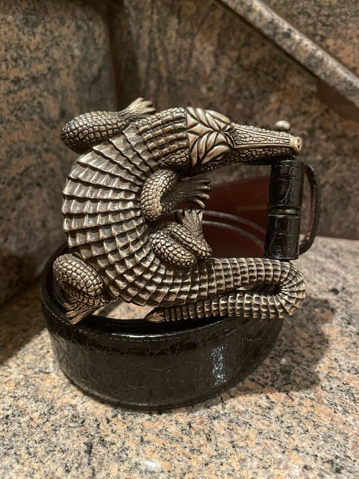 HUGE! Kieselstein-Cord Sterling Alligator Buckle And Black Alligator Belt Size 2