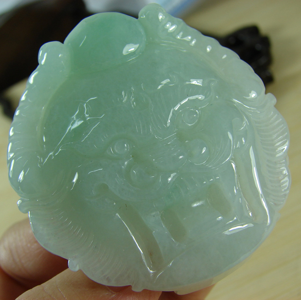 Certified Icy Green Natural Grade A Jade Jadeite Dragon Man Buckle Belt A-078-3
