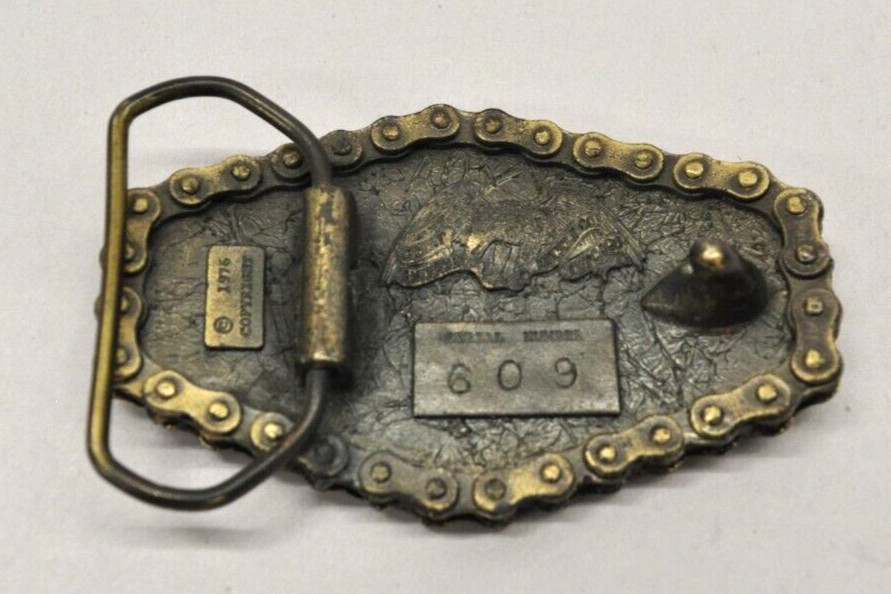 VTG Brass GoldWing Belt Buckle 1976 Great American Buckle Co Motorcycle Chain