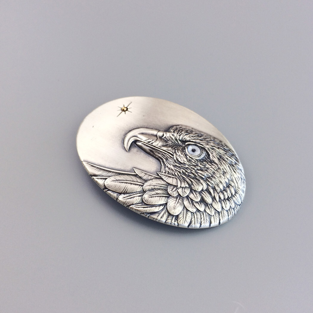 Vintage Silver Plated Oval Sun Eagle Belt Buckle With Grey Eye