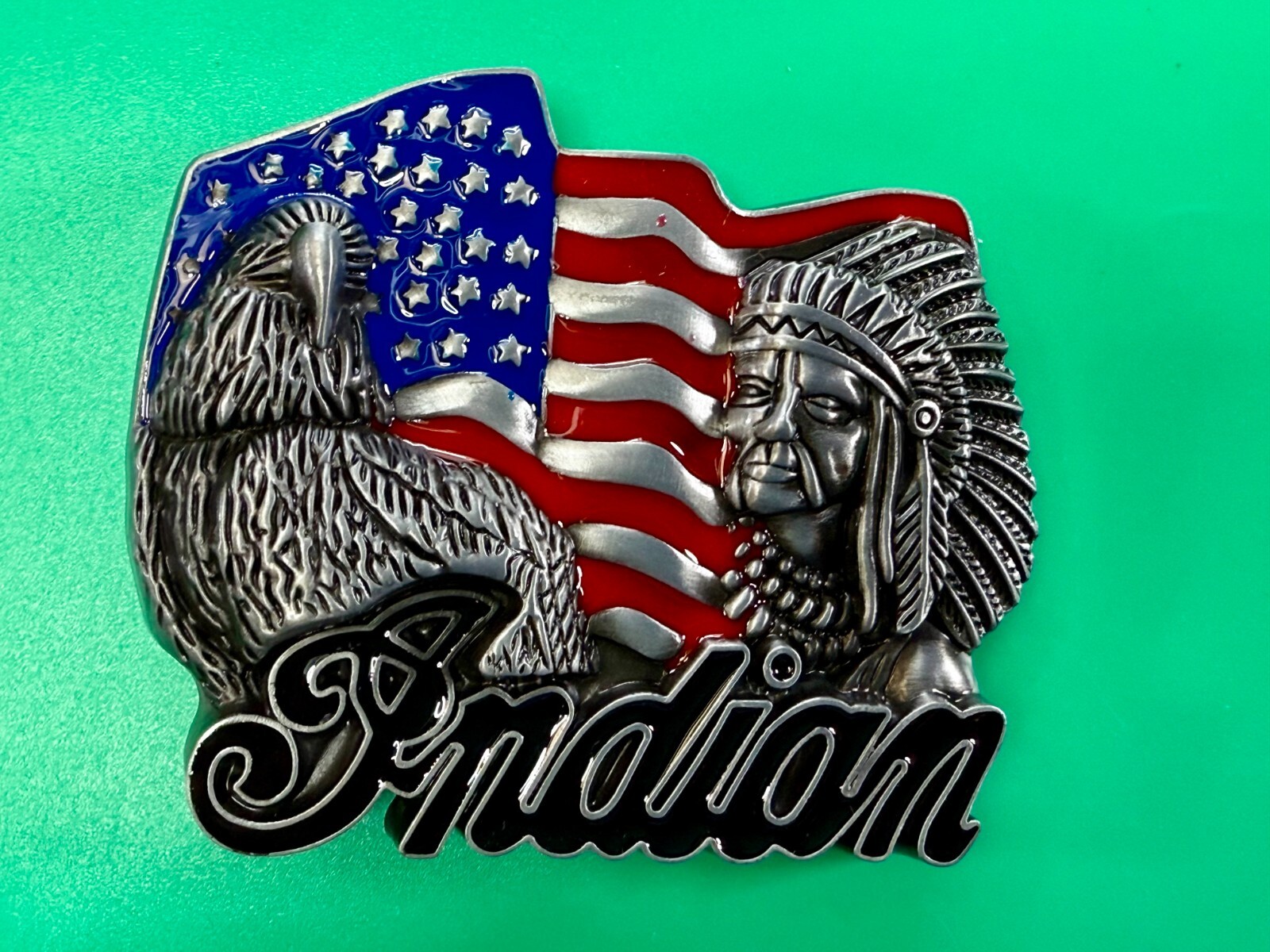Native American Indian Commemorative Cutout New Belt Buckle – Eagle & USA Flag