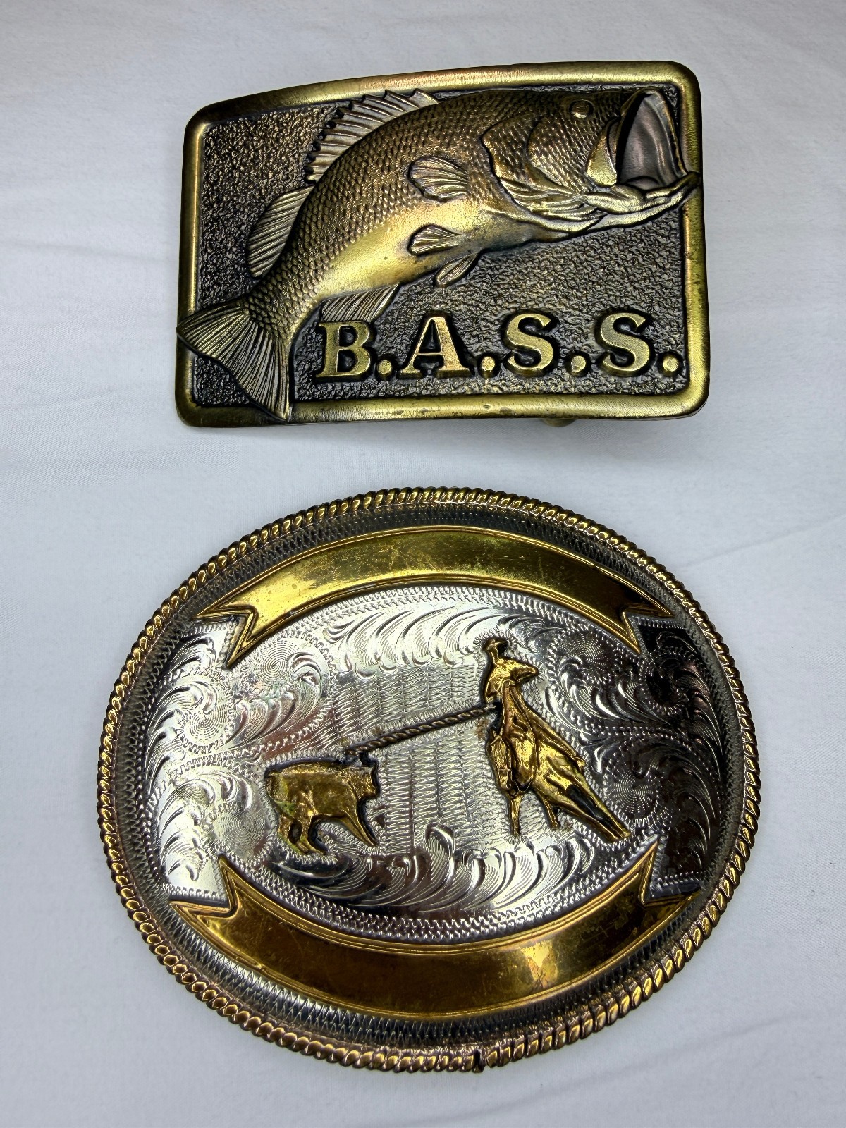 X2 Belt Buckle Western Cowboy Rodeo & BASS Anglers Sportsman Society
