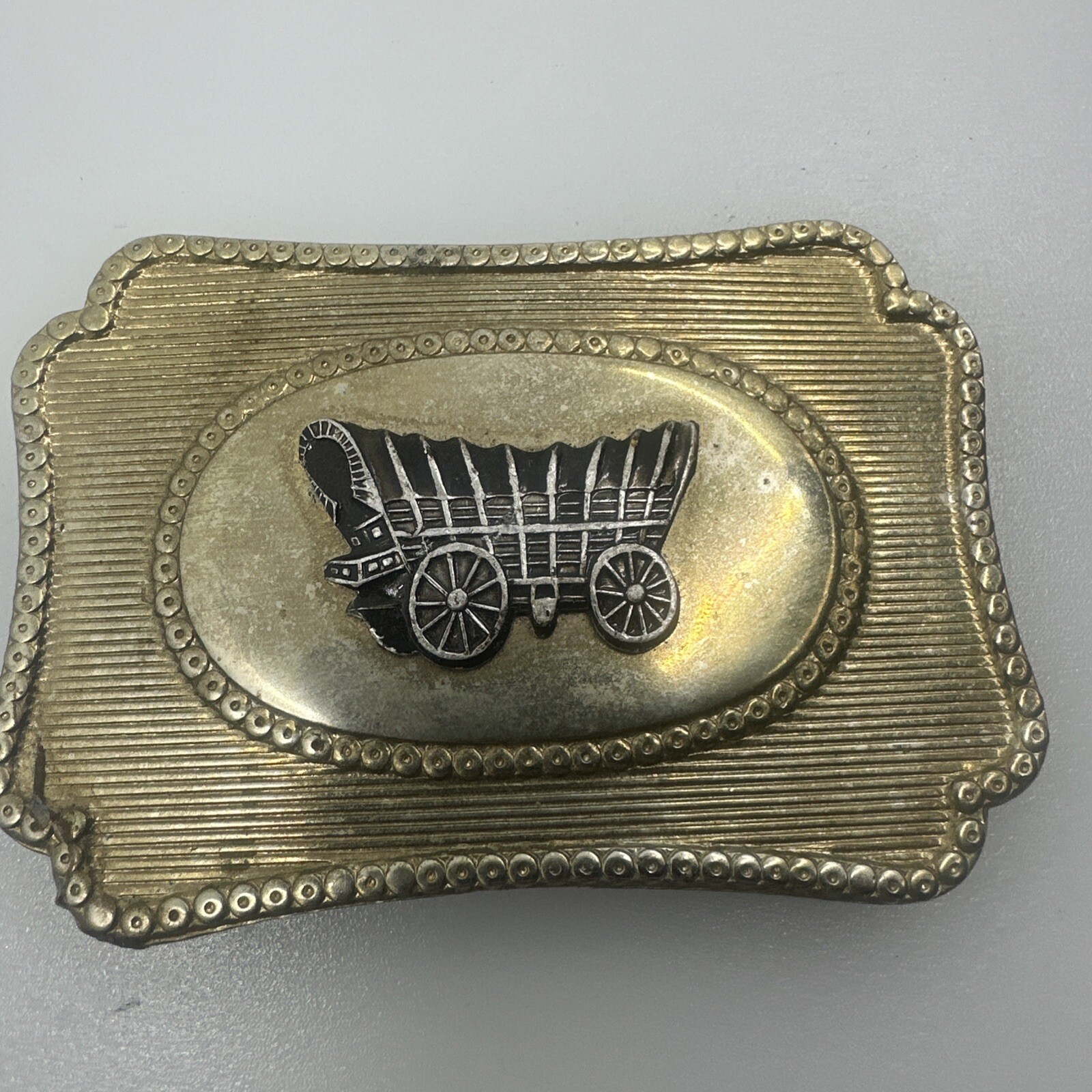 Vintage Southwestern Large Belt Buckle Covered Wagon Carriage Pioneer Style