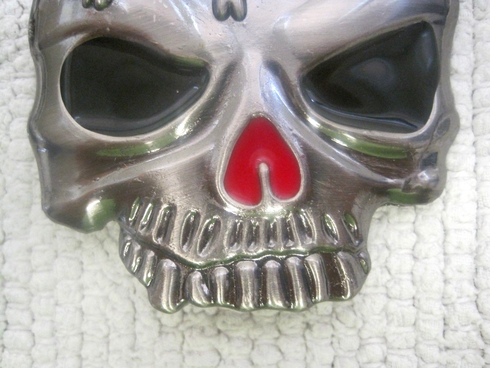 Folk Art Chrome Colored Skull w/Eight Legged Spider Belt Buckle 3&Prime; x 3 3/4&Prime;