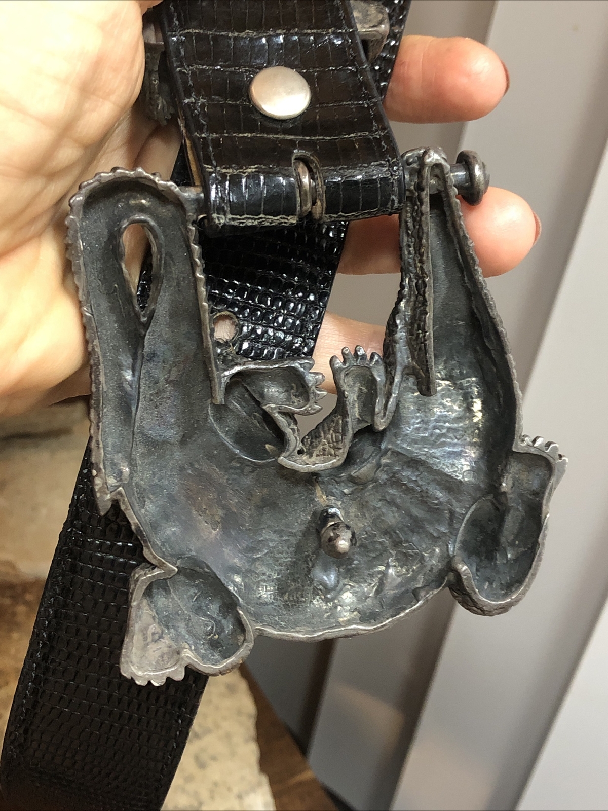 Vintage J.DEEGAN Sterling Silver 925 ALLIGATOR Crocodile belt BUCKLE 6.2oz, 175g