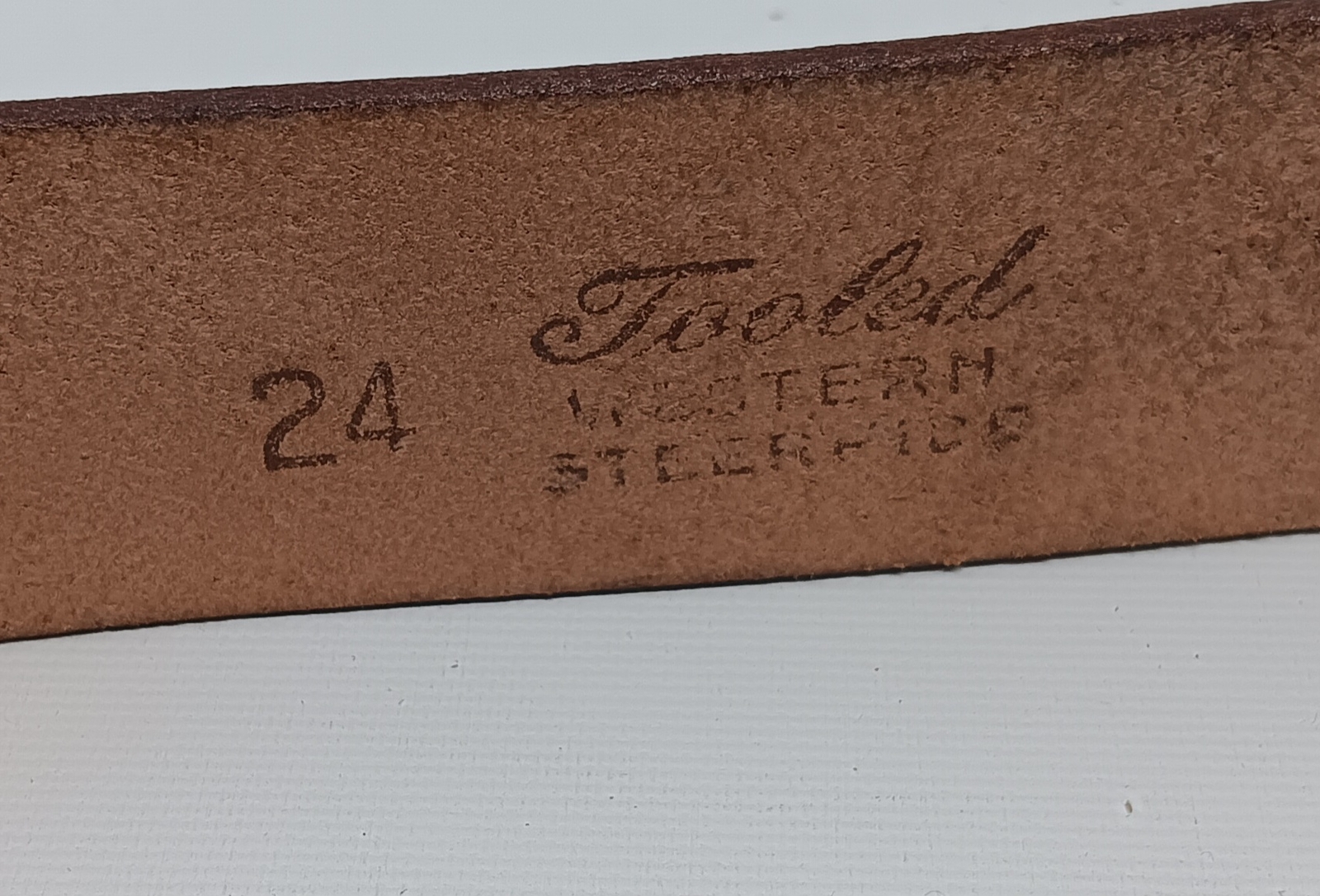 Antique Davy Crocket Leather Cowboy Belt with buckle. 24  » with tooled belt.