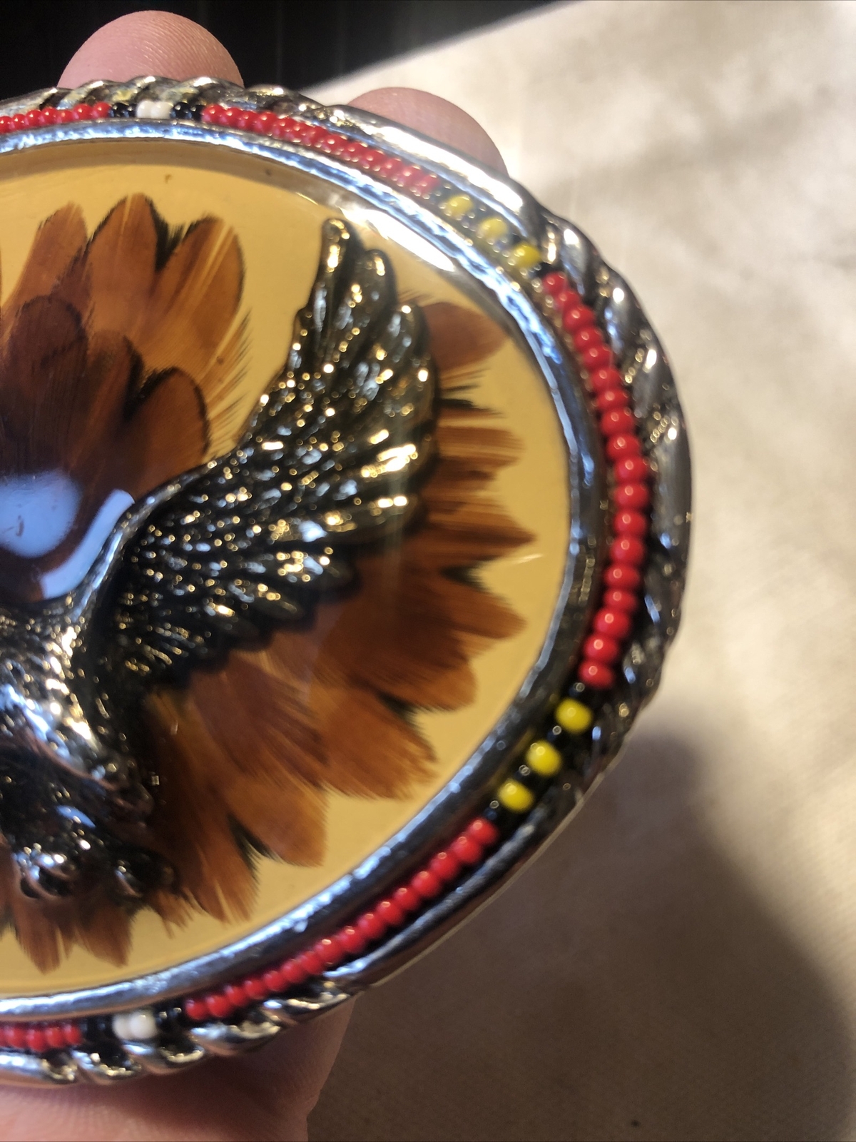 Vintage SSI Diamondback Rattler Eagle USA Belt Buckle Eagle Feathers Beads