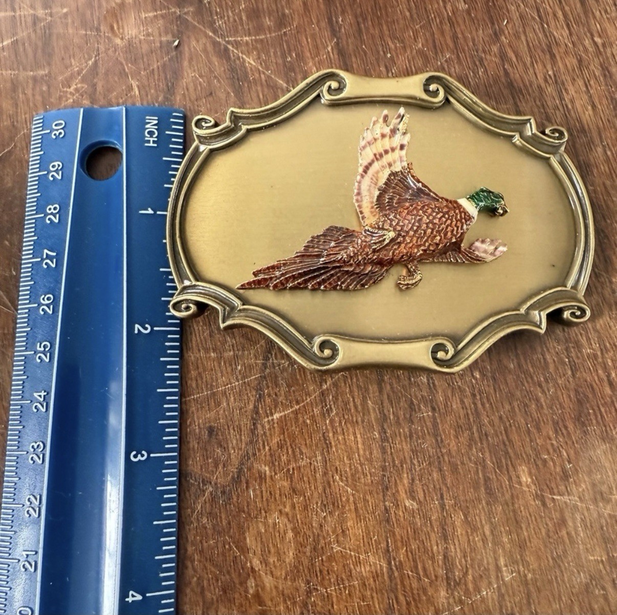 Vintage 1978 Pheasant Brass Belt Buckle Buckle Raintree Made In USA Bird Nature