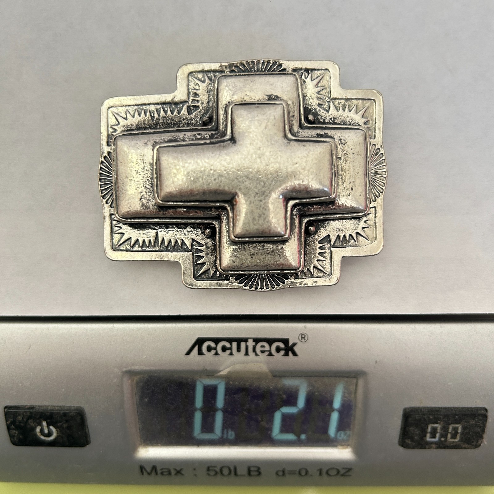 Cross Belt Buckle Ornate Christian Religious Gothic Silver metal western vintage