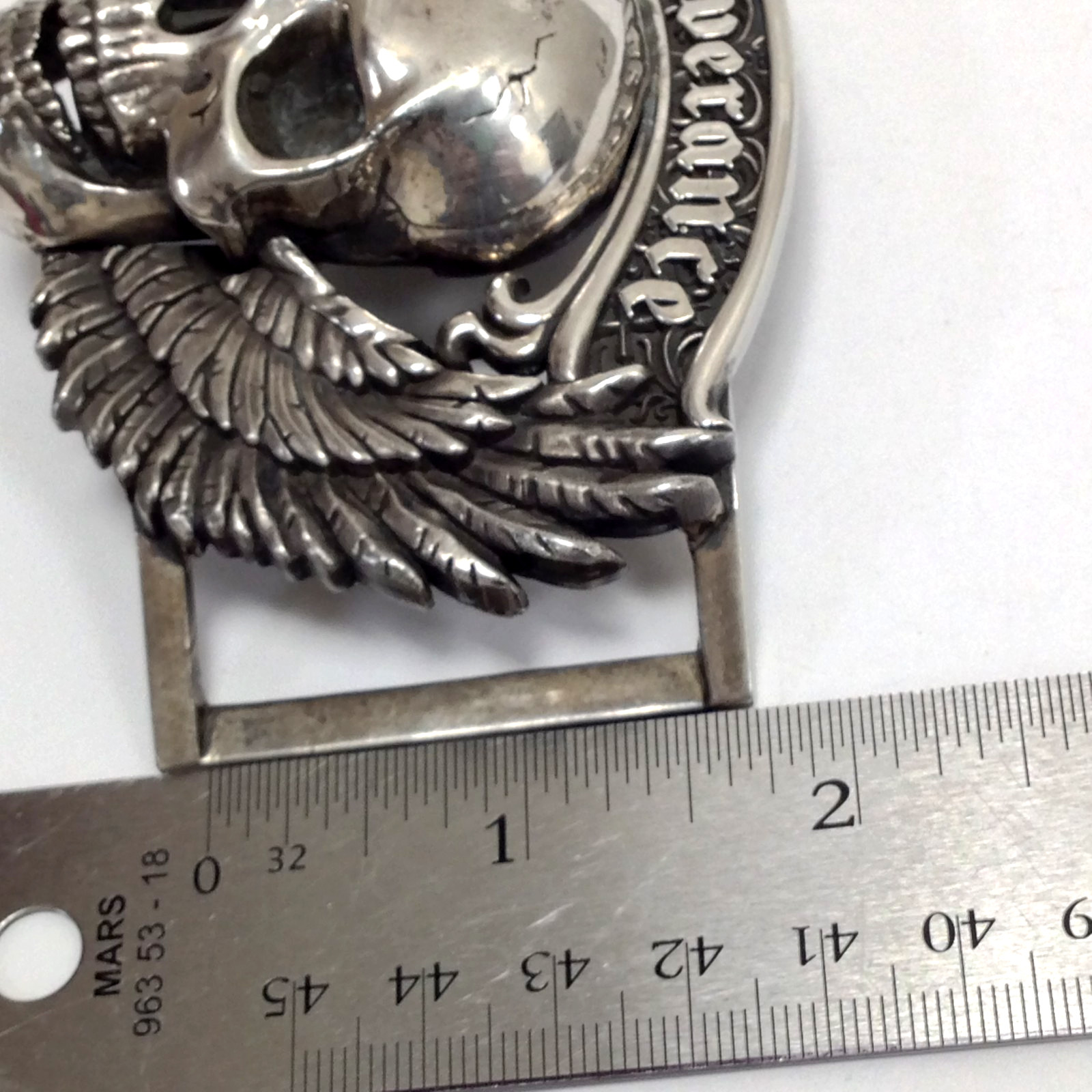 Skull & Wings Deliverance From Evil Belt Buckle Solid Sterling Silver 236.8g